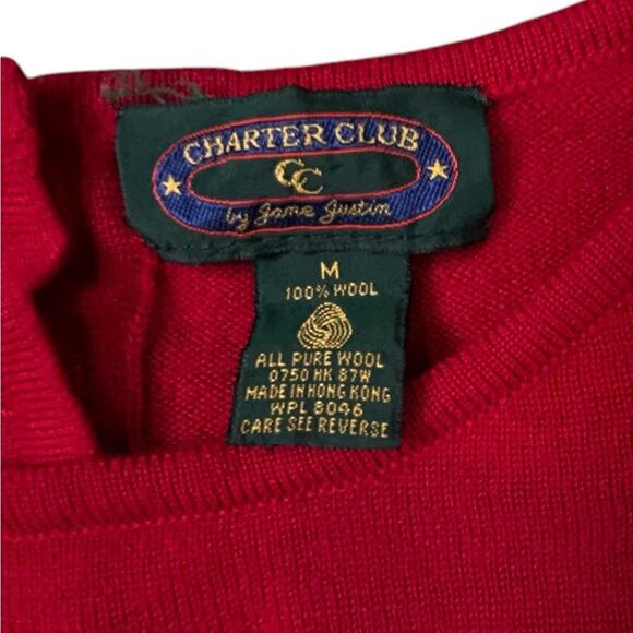 Charter Club Pure Wool Sweater Womens Size M Red Pullover Quiet Money Classic - Picture 4 of 7